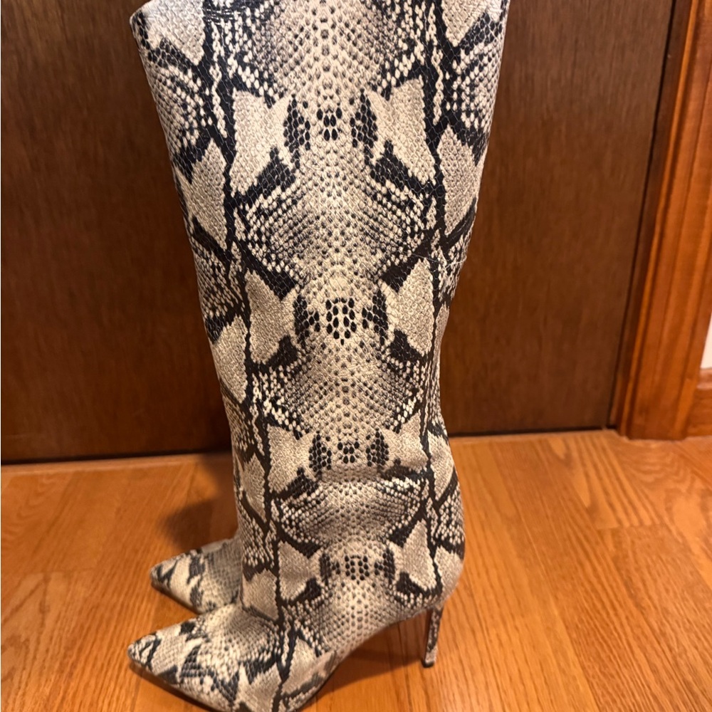 Schultz Black and White Snakeskin Heeled Boots - Picture 2 of 3